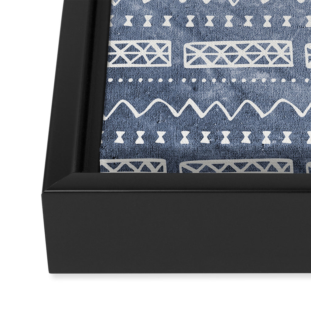 Blue and White Bow Tie Zig Zag Mud Cloth Pattern  Framed Canvas Print Gallery Image 3