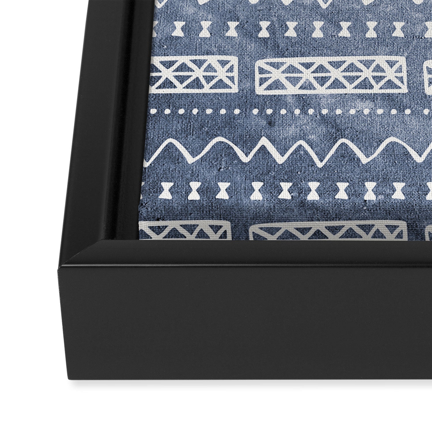 Blue and White Bow Tie Zig Zag Mud Cloth Pattern  Framed Canvas Print Gallery Image 3