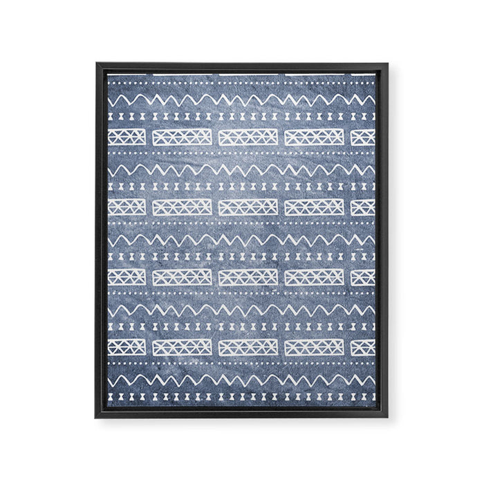 Blue and White Bow Tie Zig Zag Mud Cloth Pattern  Framed Canvas Print Gallery Image 1