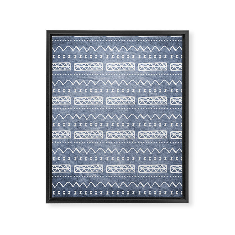 Blue and White Bow Tie Zig Zag Mud Cloth Pattern  Framed Canvas Print Gallery Image 6