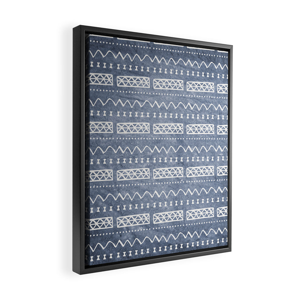 Blue and White Bow Tie Zig Zag Mud Cloth Pattern  Framed Canvas Print Gallery Image 2