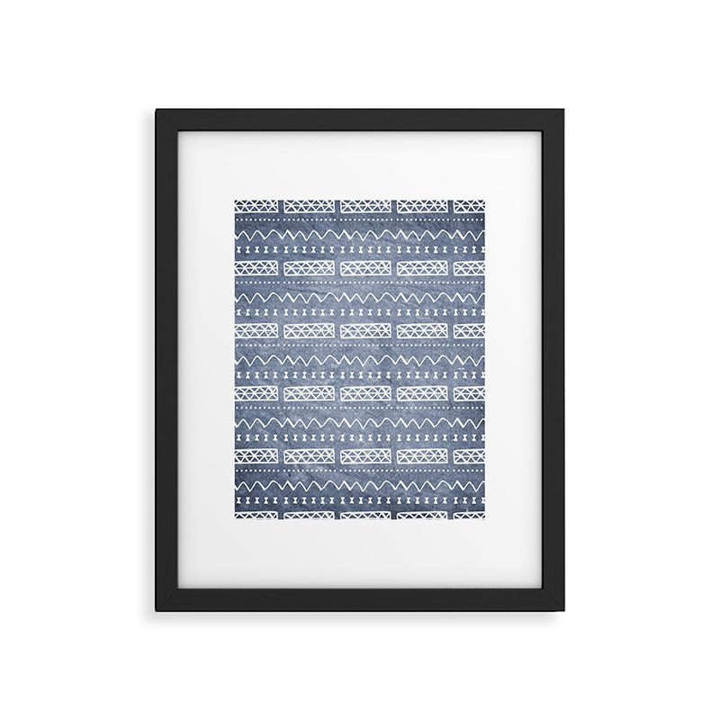 Blue and White Bow Tie Zig Zag Mud Cloth Pattern  Framed Art Print Gallery Image 5