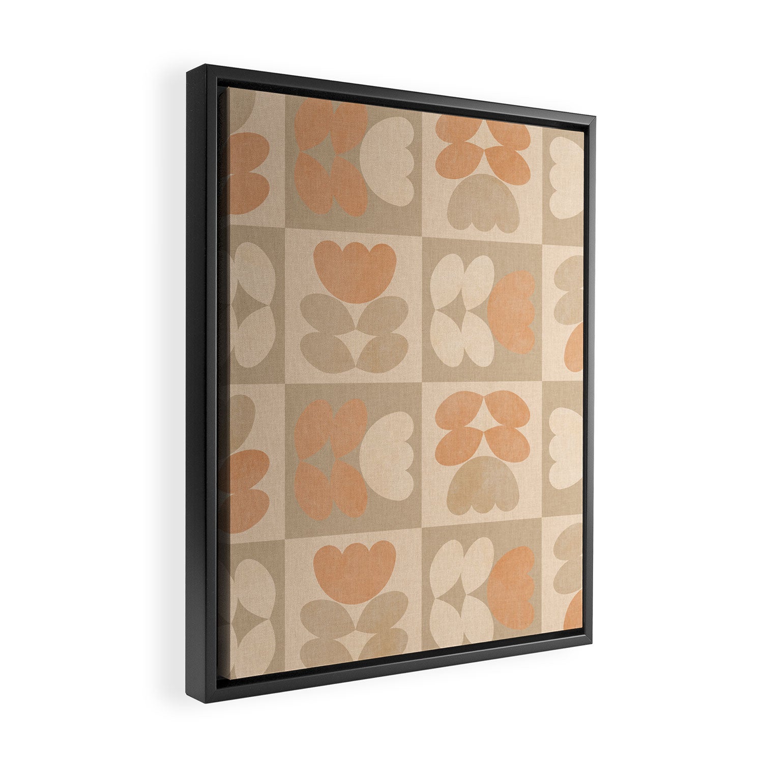 abstract retro shapes earthy checkered floral Framed Canvas Print Gallery Image 2