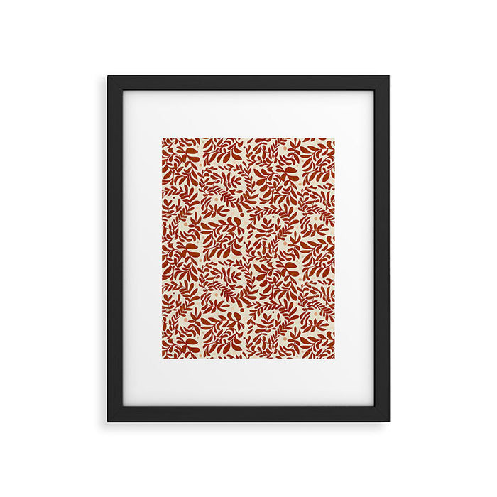abstract retro shapes earthy leaves red Framed Art Print Gallery Image 1