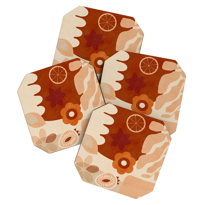 abstract retro shapes earthy organic Coaster Gallery Image 1