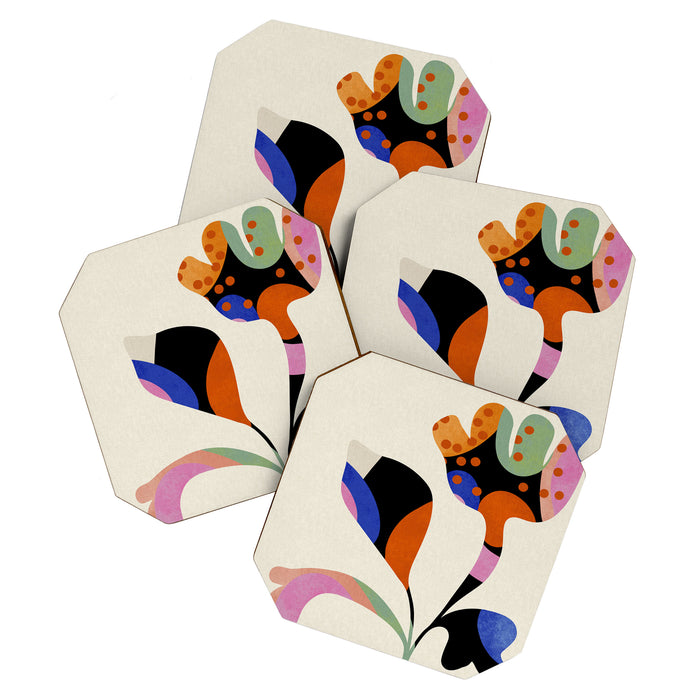 abstract whimsical flower minimal Coaster Gallery Image 1