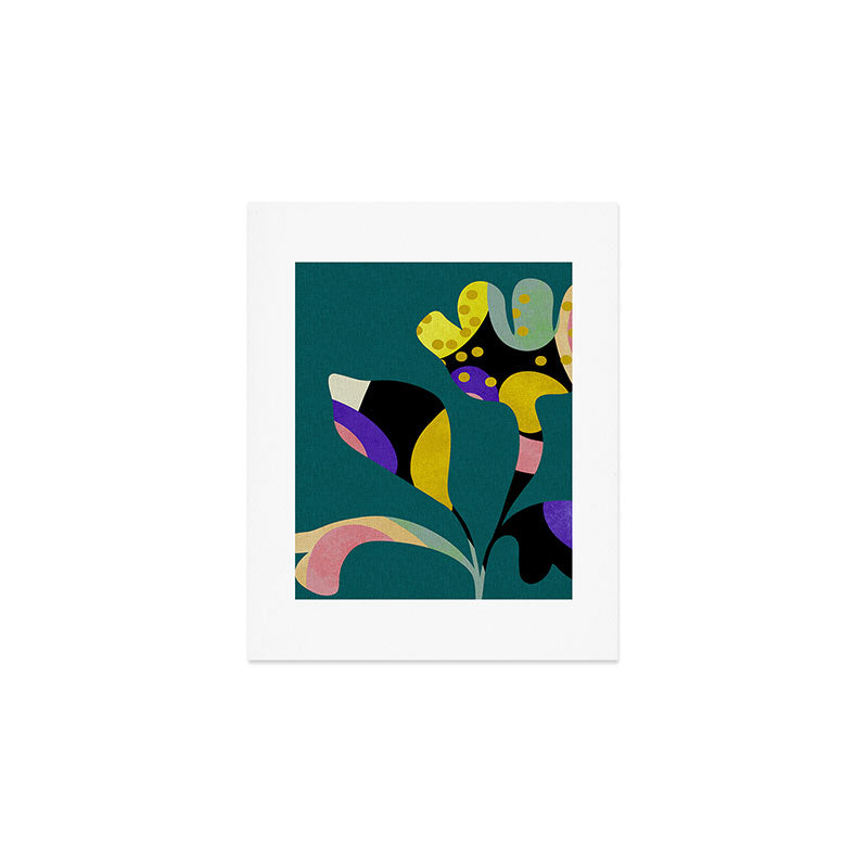 abstract whimsical flower on teal Art Print Gallery Image 1