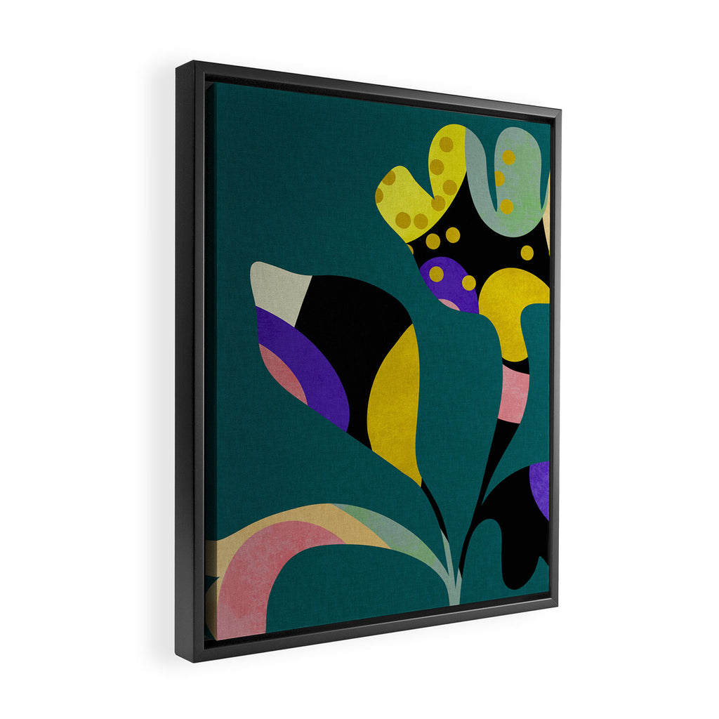 abstract whimsical flower on teal Framed Canvas Print Gallery Image 2