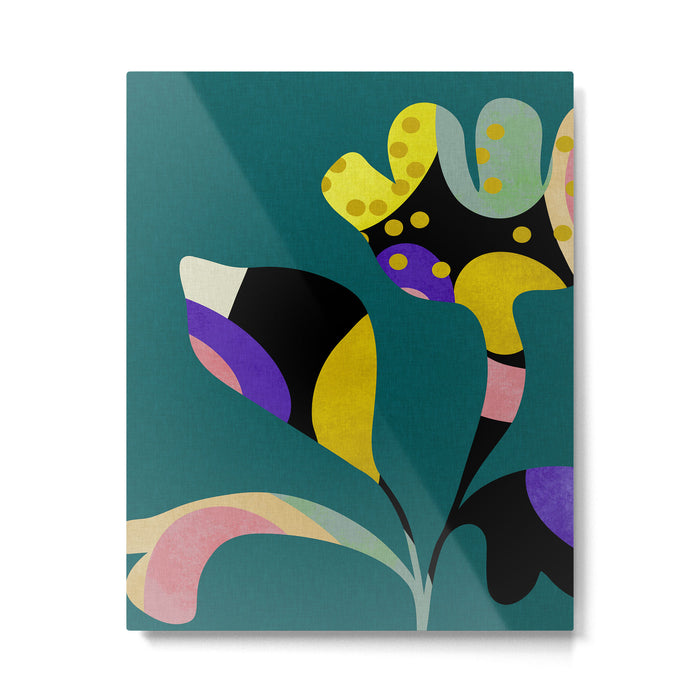 abstract whimsical flower on teal Metal Print Gallery Image 1