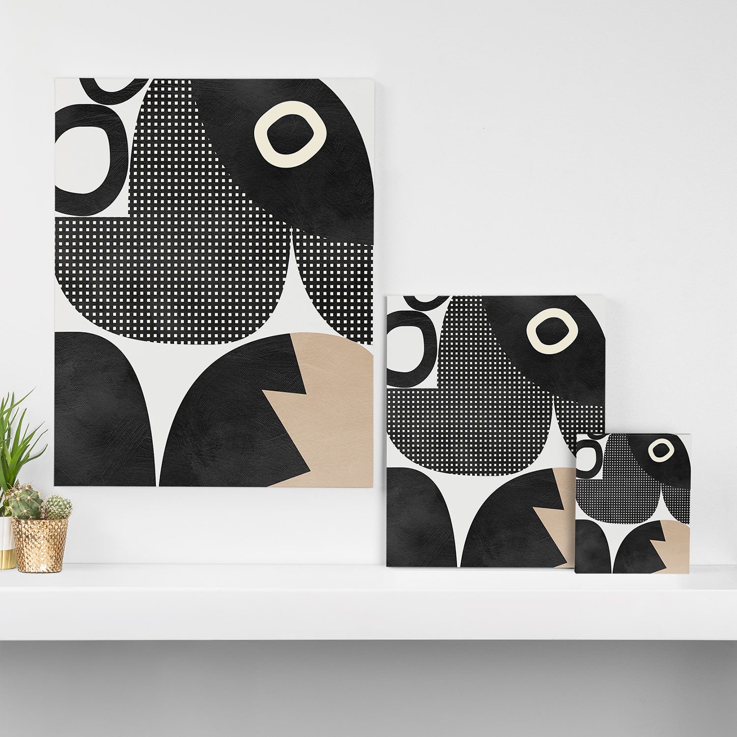 black white abstract shape art 2 Canvas Print Gallery Image 3