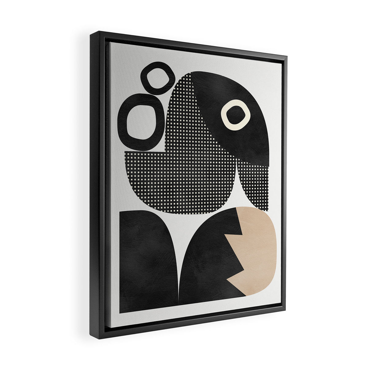 black white abstract shape art 2 Framed Canvas Print Gallery Image 2