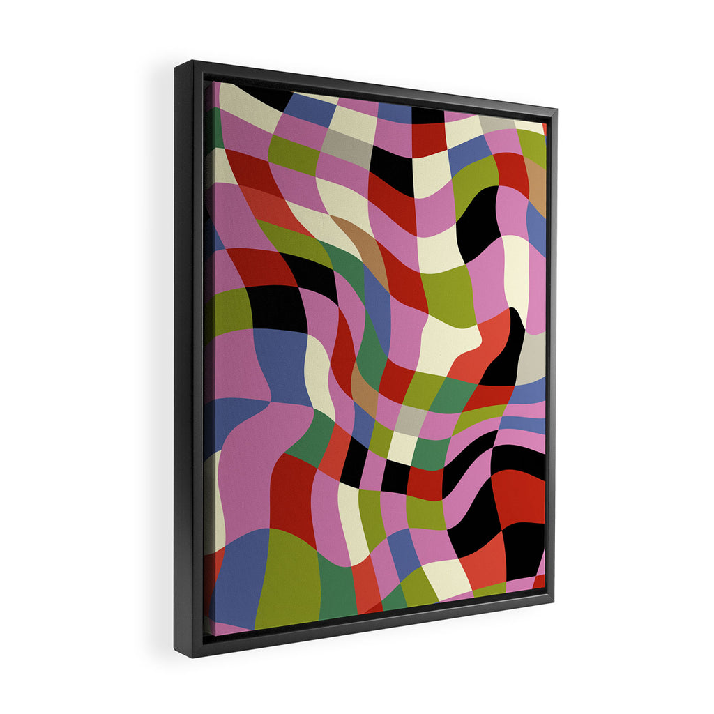 fluid retro checkers Framed Canvas Print Gallery Image 2