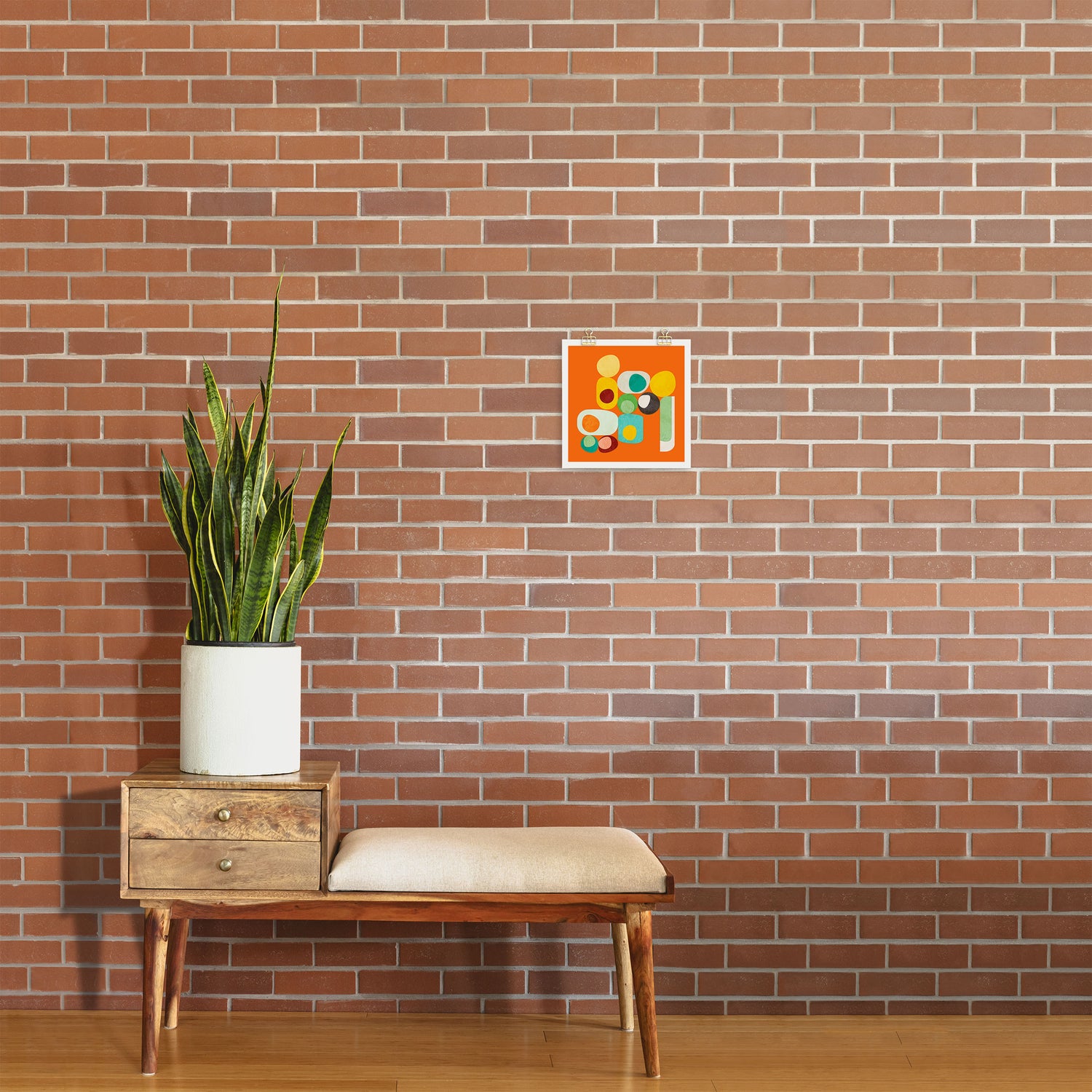 Geometric mid century modern orange shapes Art Print Gallery Image 2