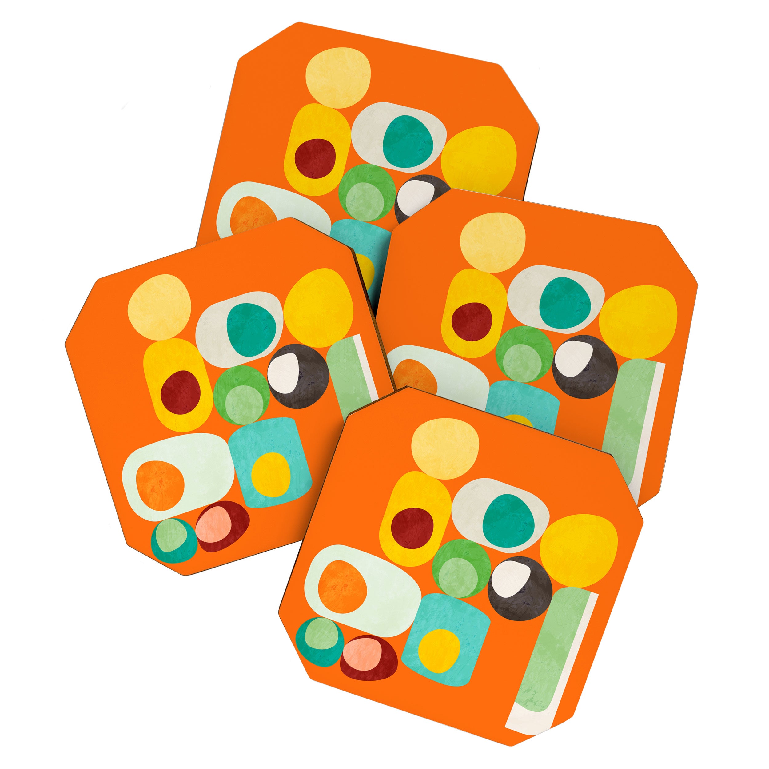 Geometric mid century modern orange shapes Coaster Gallery Image 1