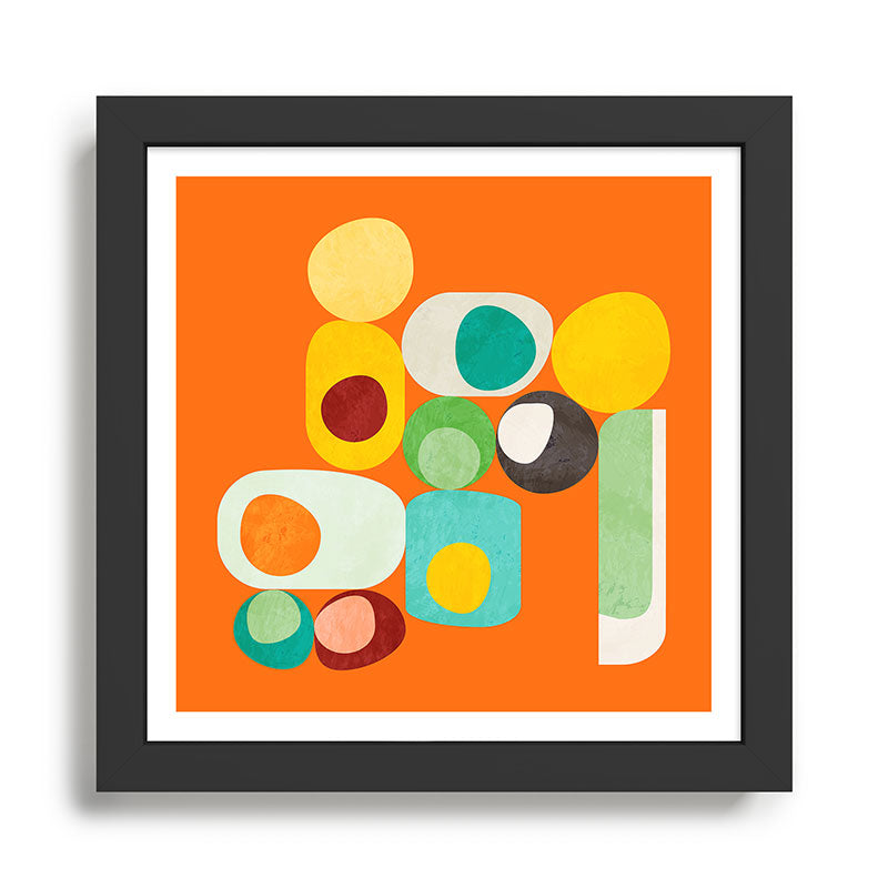 Geometric mid century modern orange shapes Framed Art Print Gallery Image 1