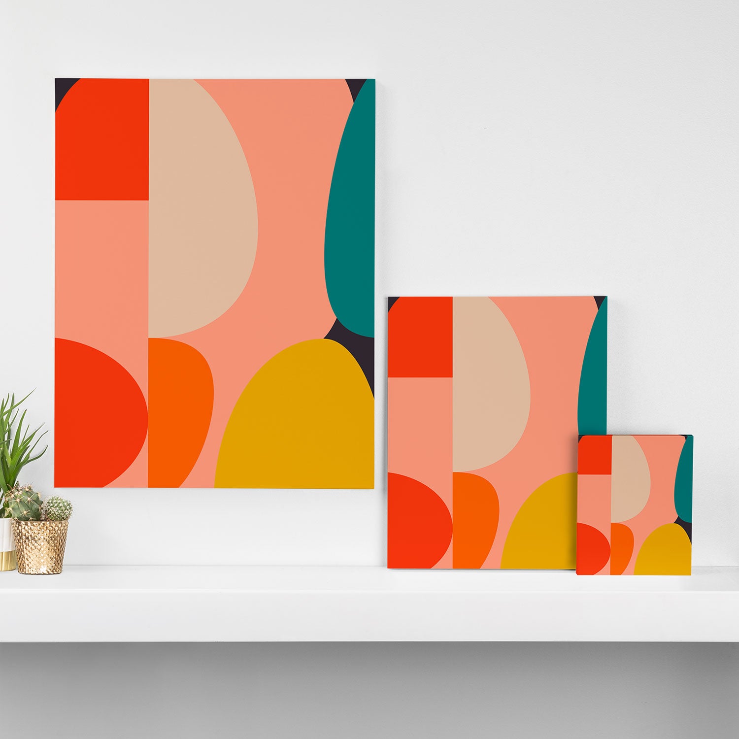 geometry shape mid century organic blush curry teal Canvas Print Gallery Image 3