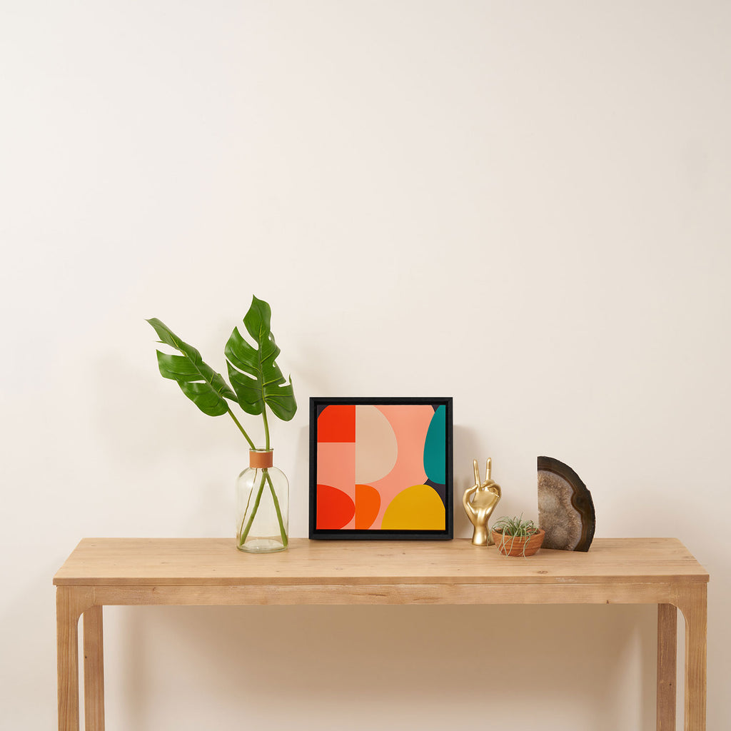 geometry shape mid century organic blush curry teal Framed Canvas Print Gallery Image 3
