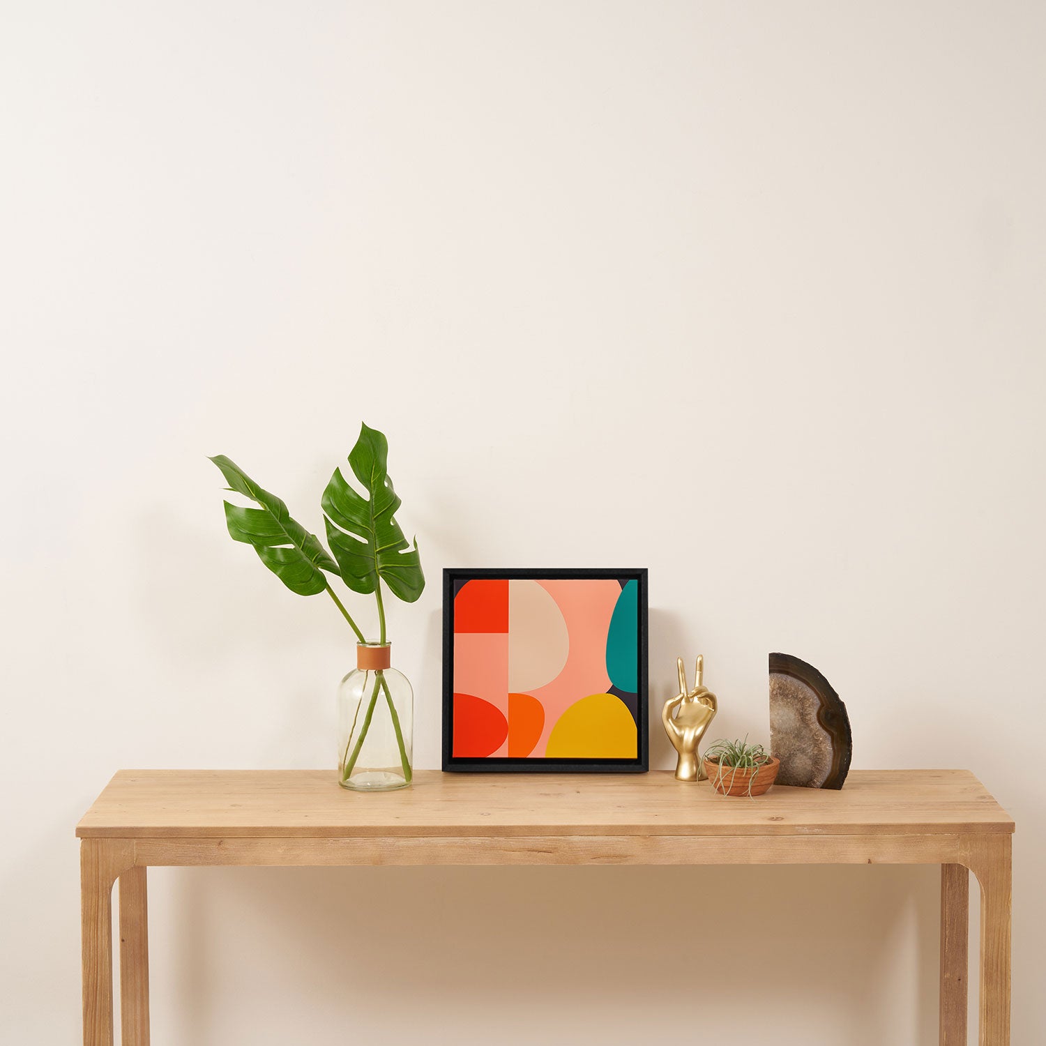 geometry shape mid century organic blush curry teal Framed Canvas Print Gallery Image 3