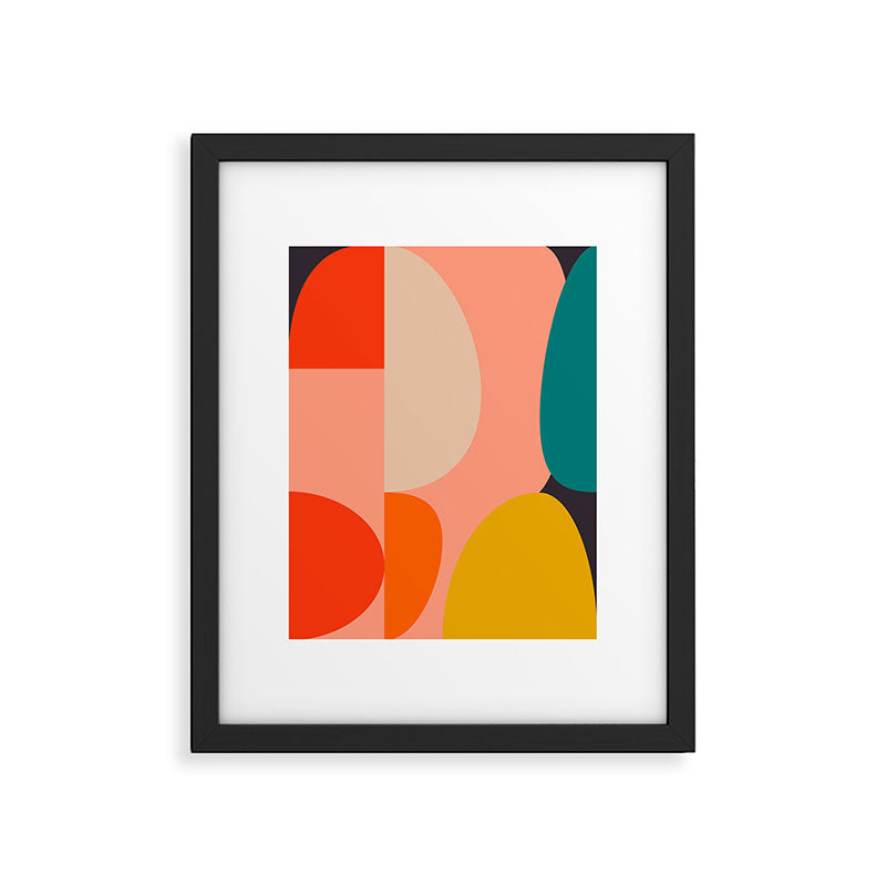 geometry shape mid century organic blush curry teal Framed Art Print Gallery Image 4