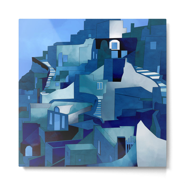 greece santorini abstract illustration Metal Print Gallery Image 1