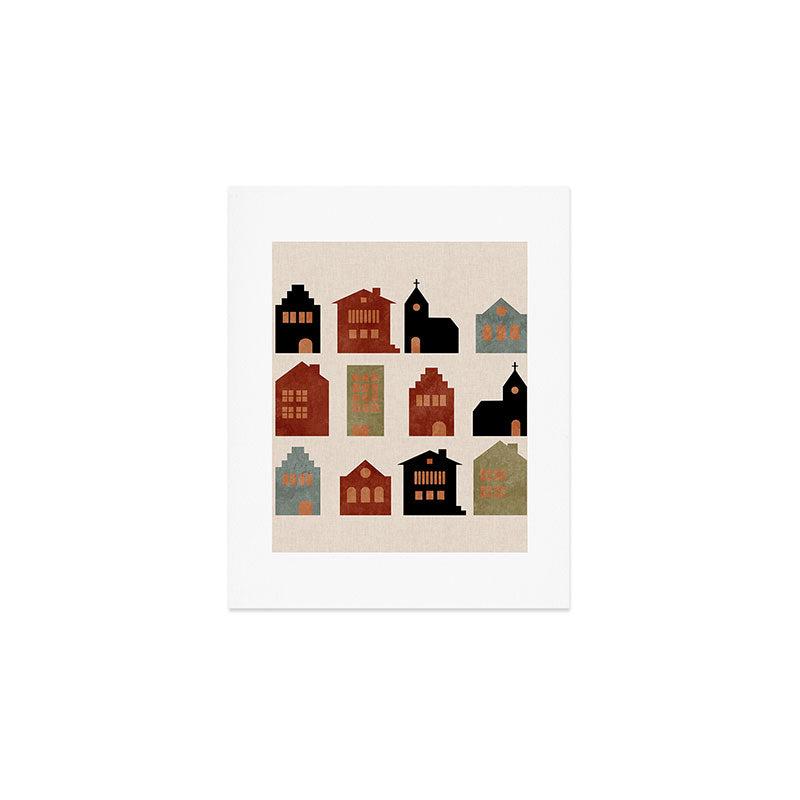 houses retro fall abstract geometric Art Print Gallery Image 1