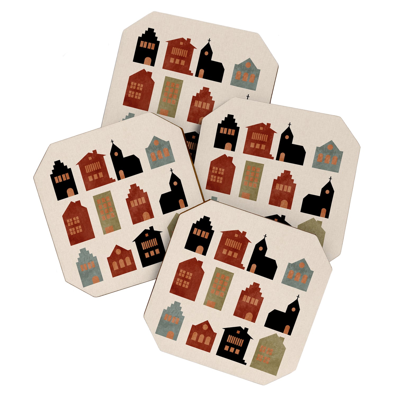 houses retro fall abstract geometric Coaster Gallery Image 1