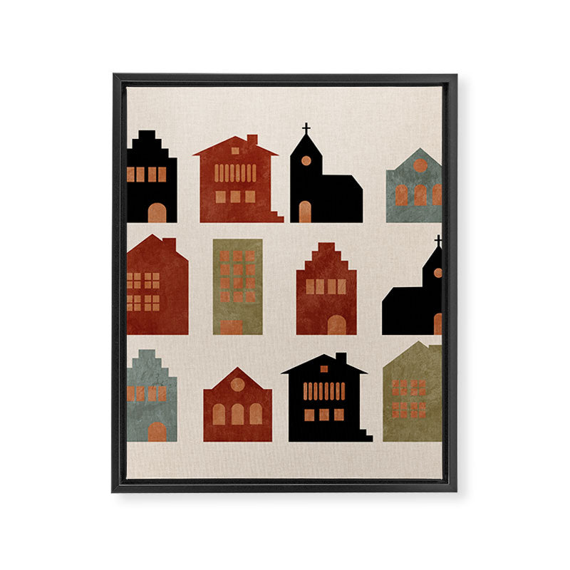 houses retro fall abstract geometric Framed Canvas Print Gallery Image 8