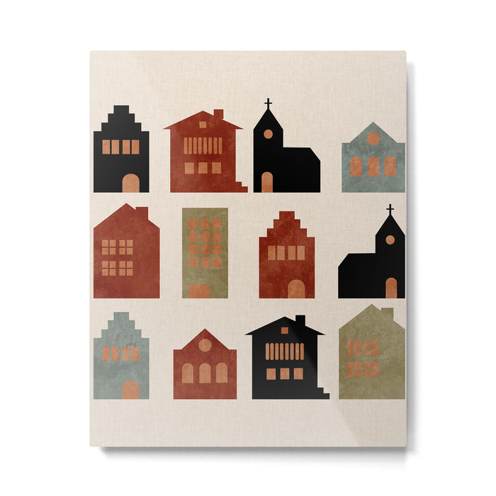 houses retro fall abstract geometric Metal Print Gallery Image 1