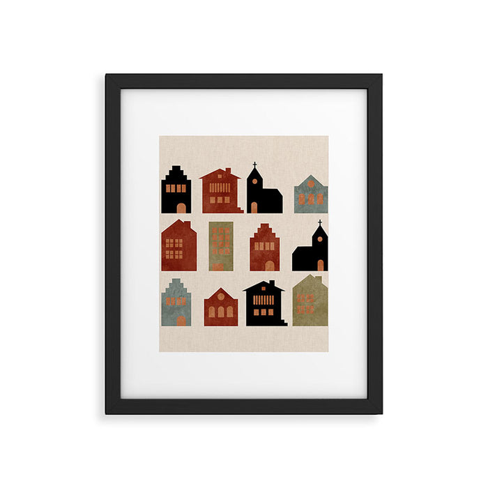 houses retro fall abstract geometric Framed Art Print Gallery Image 1