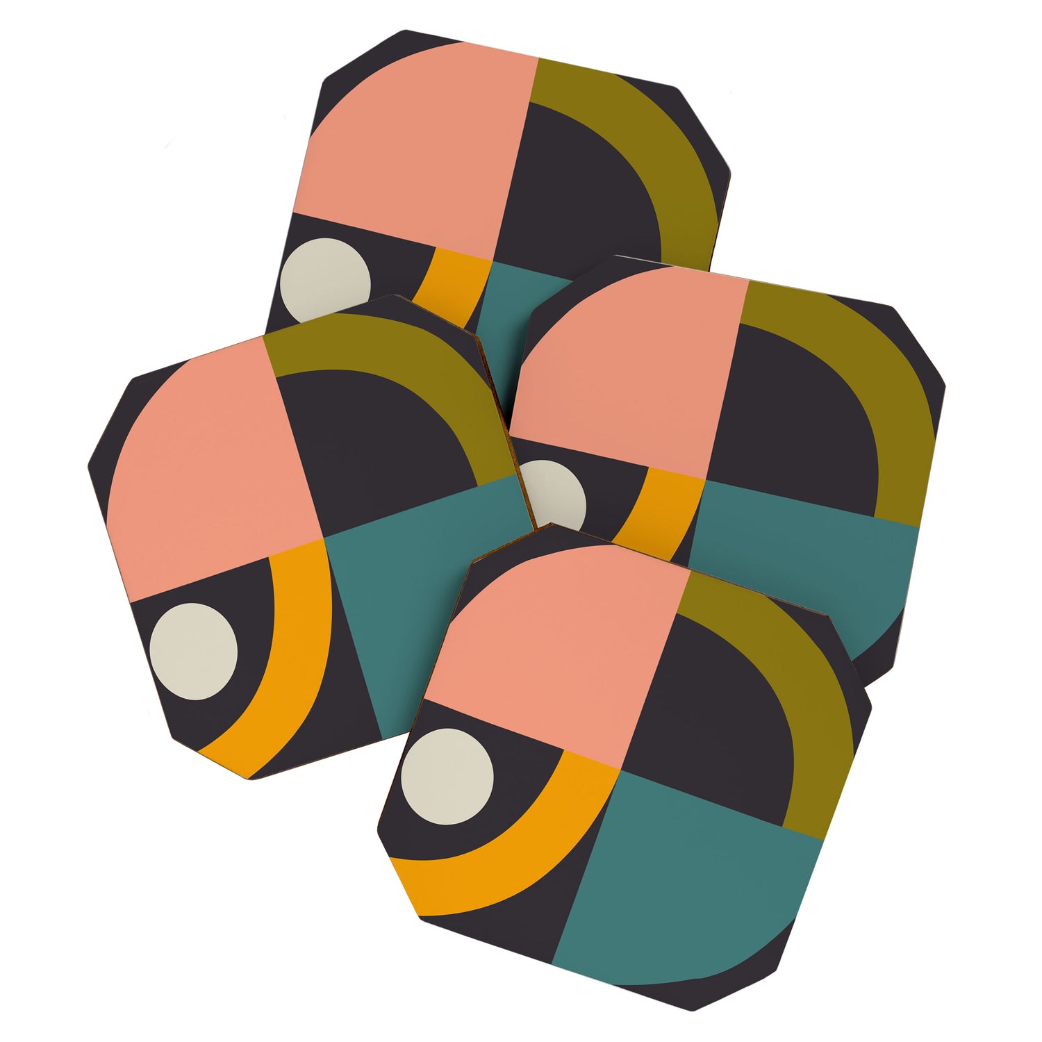 mid century bauhaus geometric large 4 Coaster Gallery Image 1