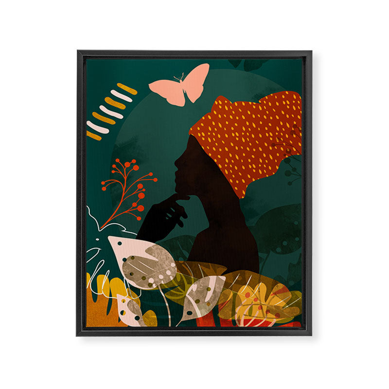 mid century black summer garden Framed Canvas Print Gallery Image 6