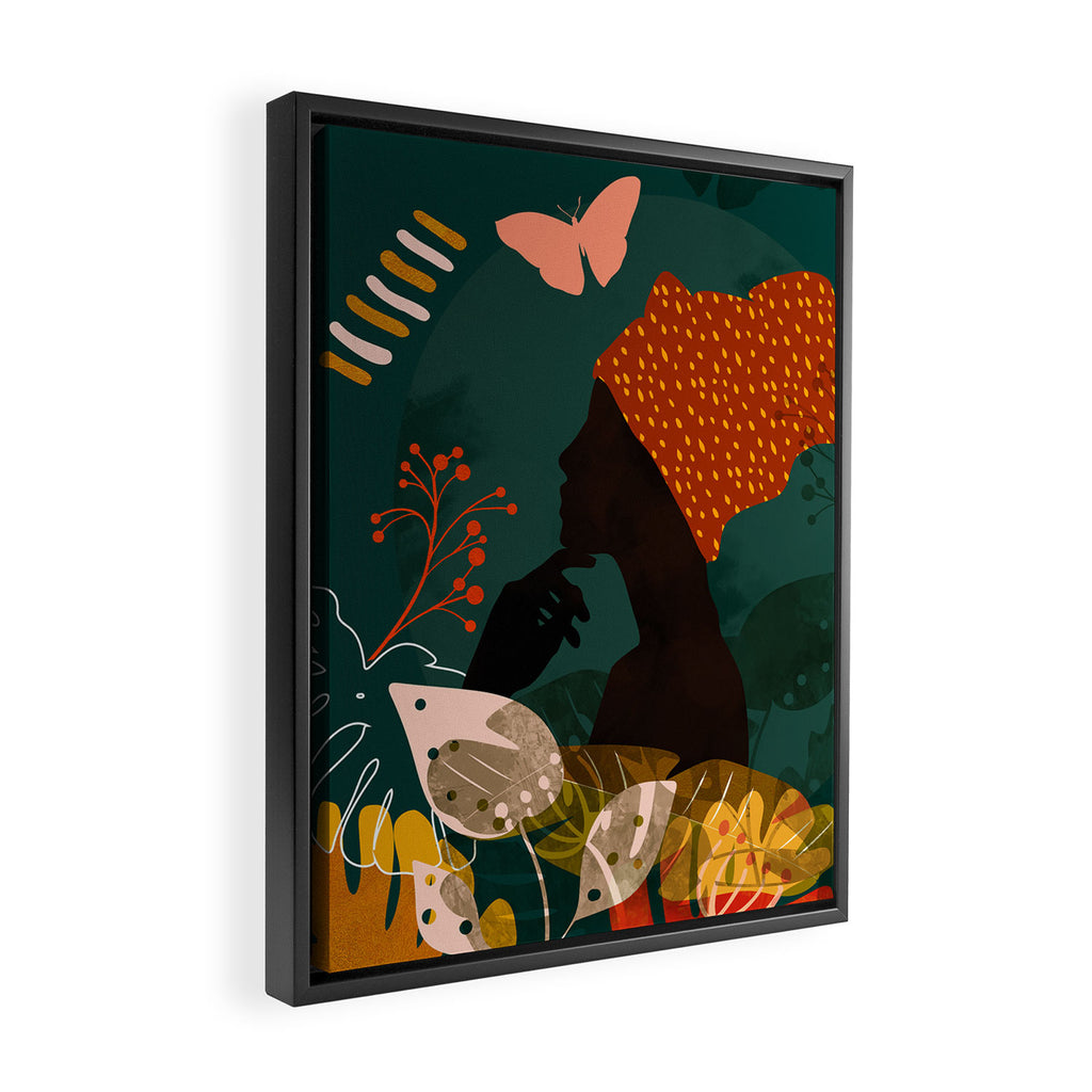 mid century black summer garden Framed Canvas Print Gallery Image 2