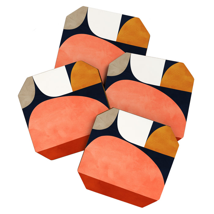 mid century geoemtric abstract autumn 3 Coaster Gallery Image 1