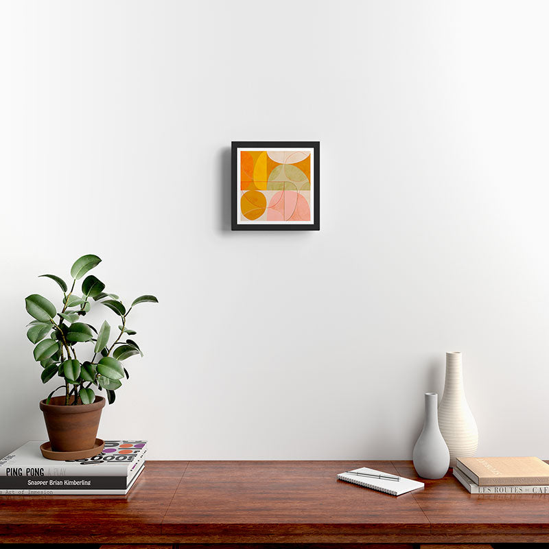 mid century geometric lines curry pink abstract art Framed Art Print Gallery Image 2