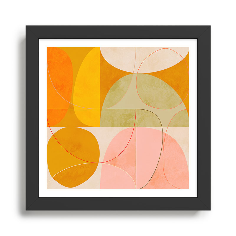 mid century geometric lines curry pink abstract art Framed Art Print Gallery Image 1