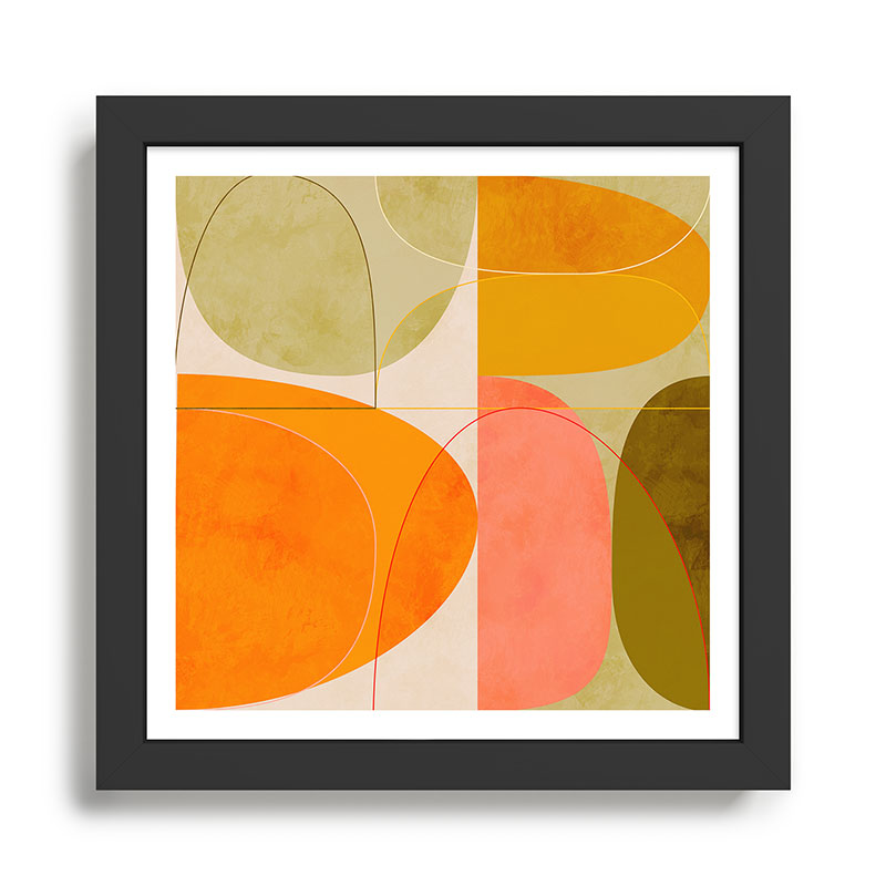 mid century geometric lines curry blush spring Framed Art Print Gallery Image 1