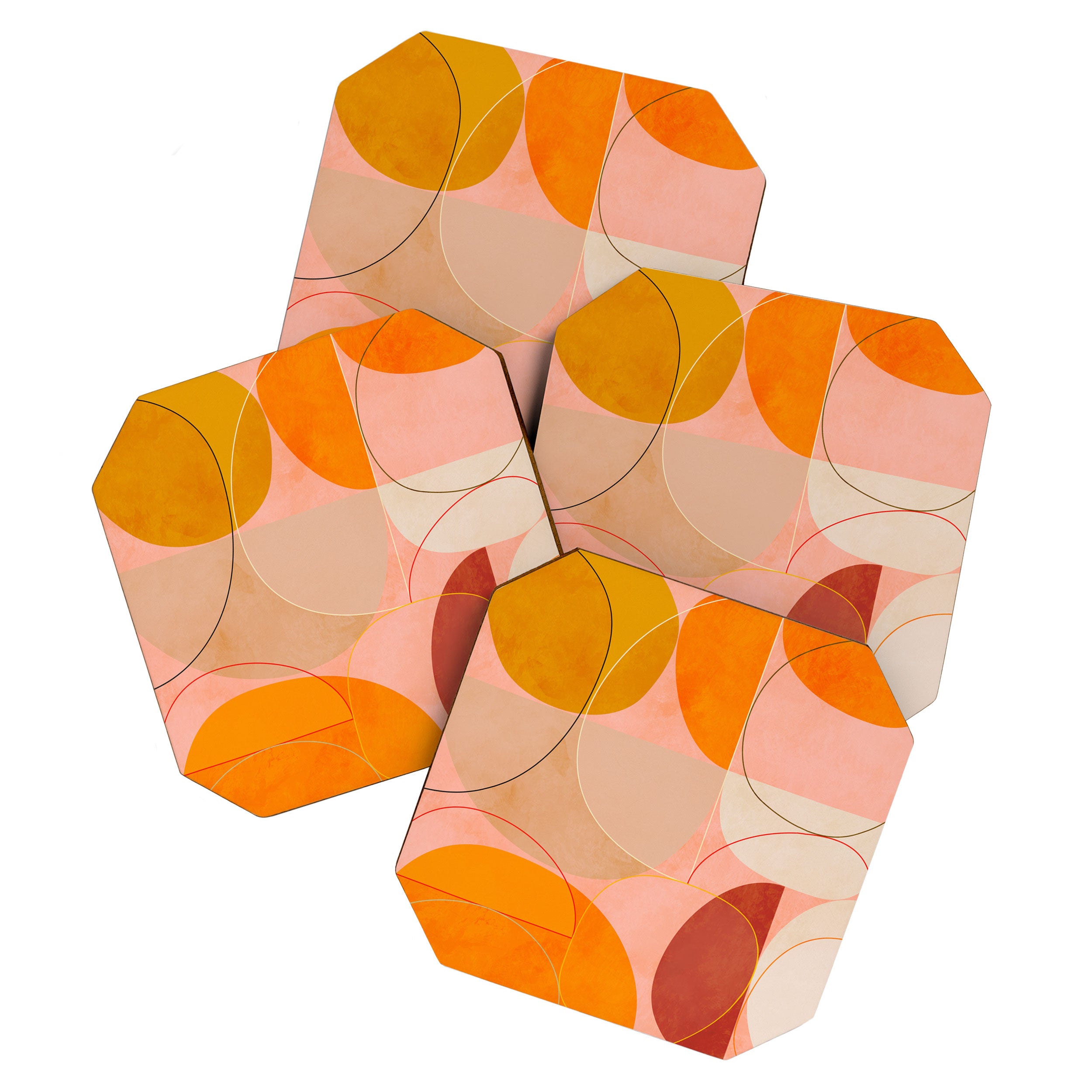 mid century geometry yellow circles abstract art Coaster Gallery Image 1