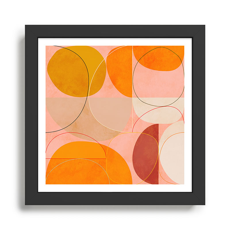 mid century geometry yellow circles abstract art Framed Art Print Gallery Image 1