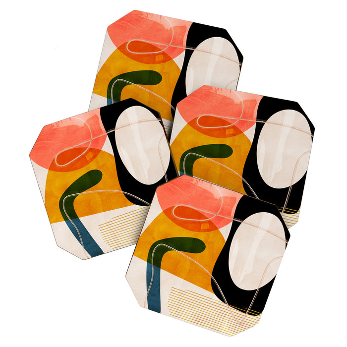 mid century shapes abstract painting Coaster Gallery Image 1