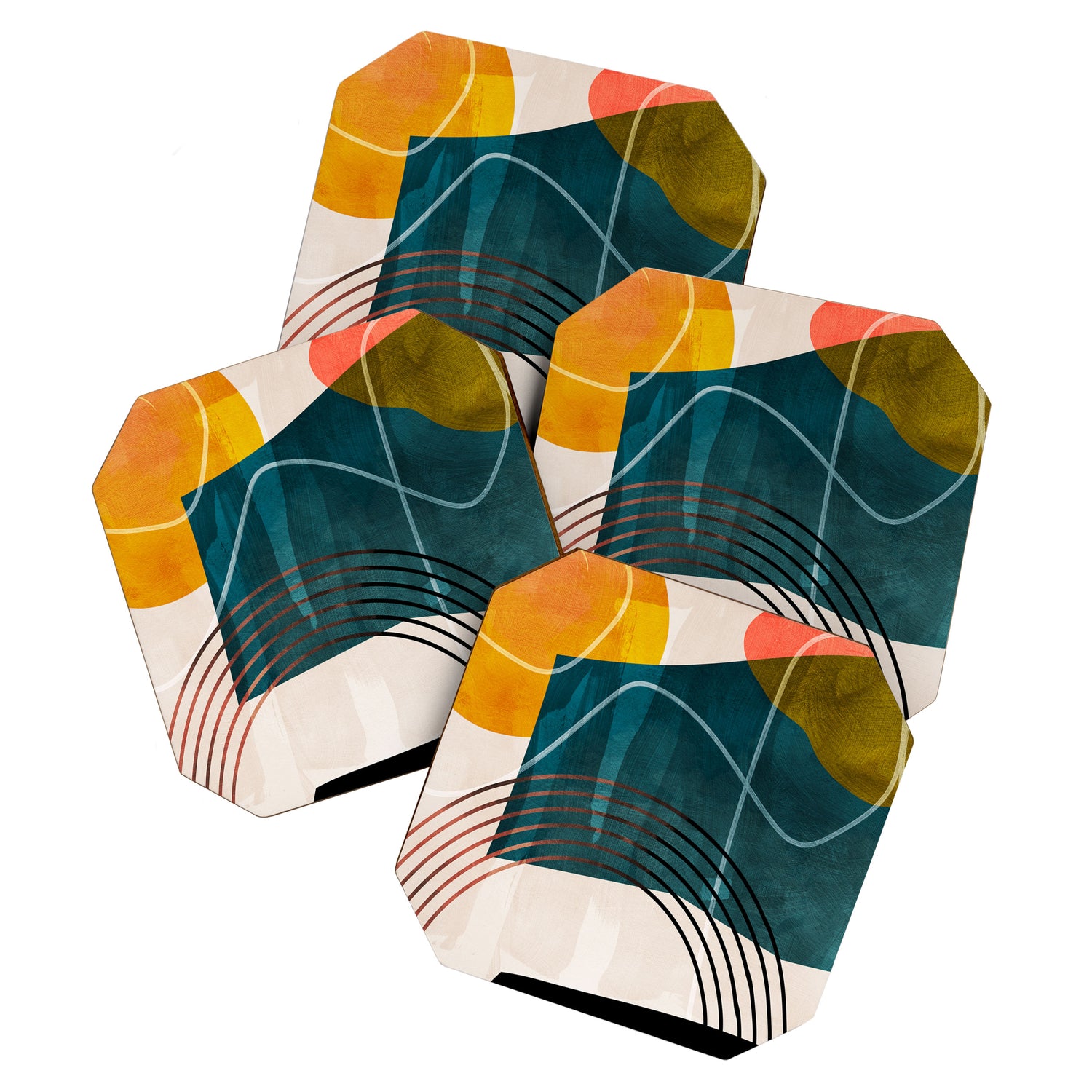 mid century shapes abstract painting Coaster Gallery Image 1