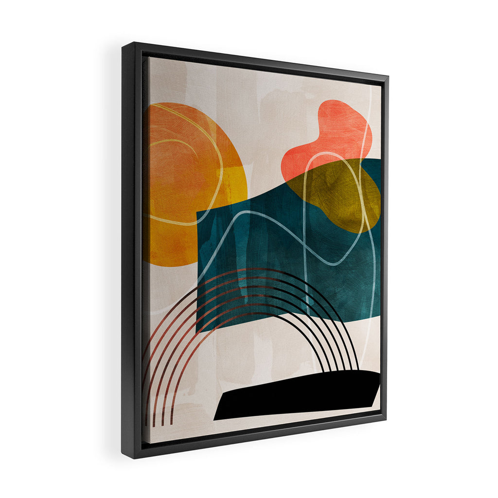 mid century shapes abstract painting Framed Canvas Print Gallery Image 2