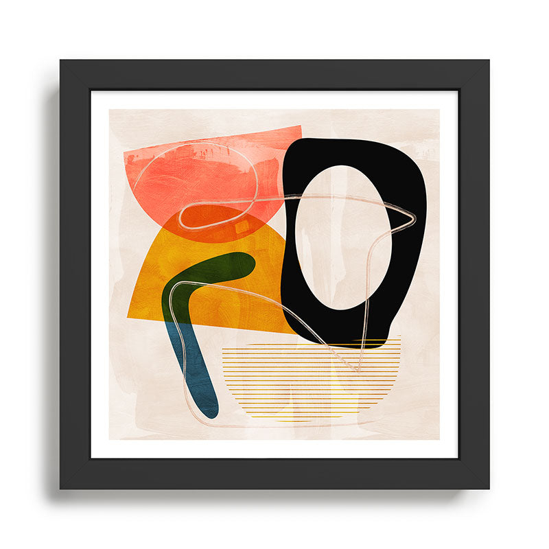 mid century shapes abstract painting Framed Art Print Gallery Image 1