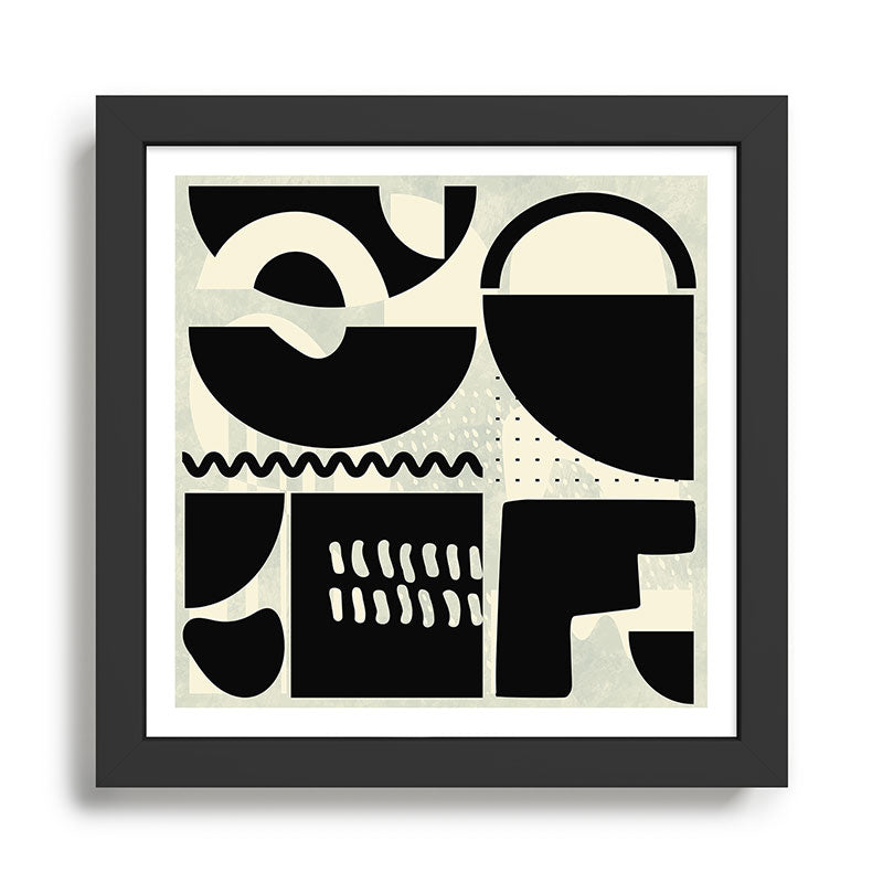 mid century shapes black white abstract art Framed Art Print Gallery Image 1