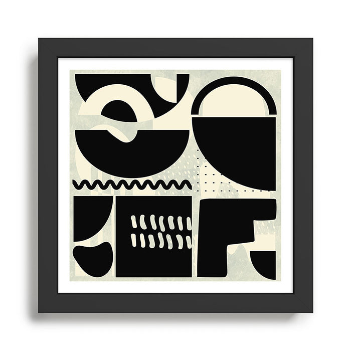 mid century shapes black white abstract art Framed Art Print Gallery Image 1
