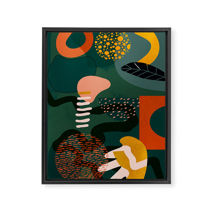 mid century shapes garden party Framed Canvas Print Gallery Image 1