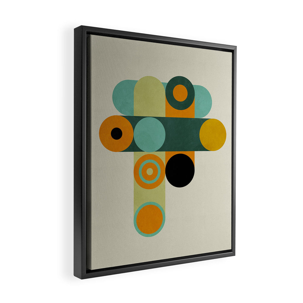 mid mod geometry green teal nature 1 Framed Canvas Print Gallery Image 2
