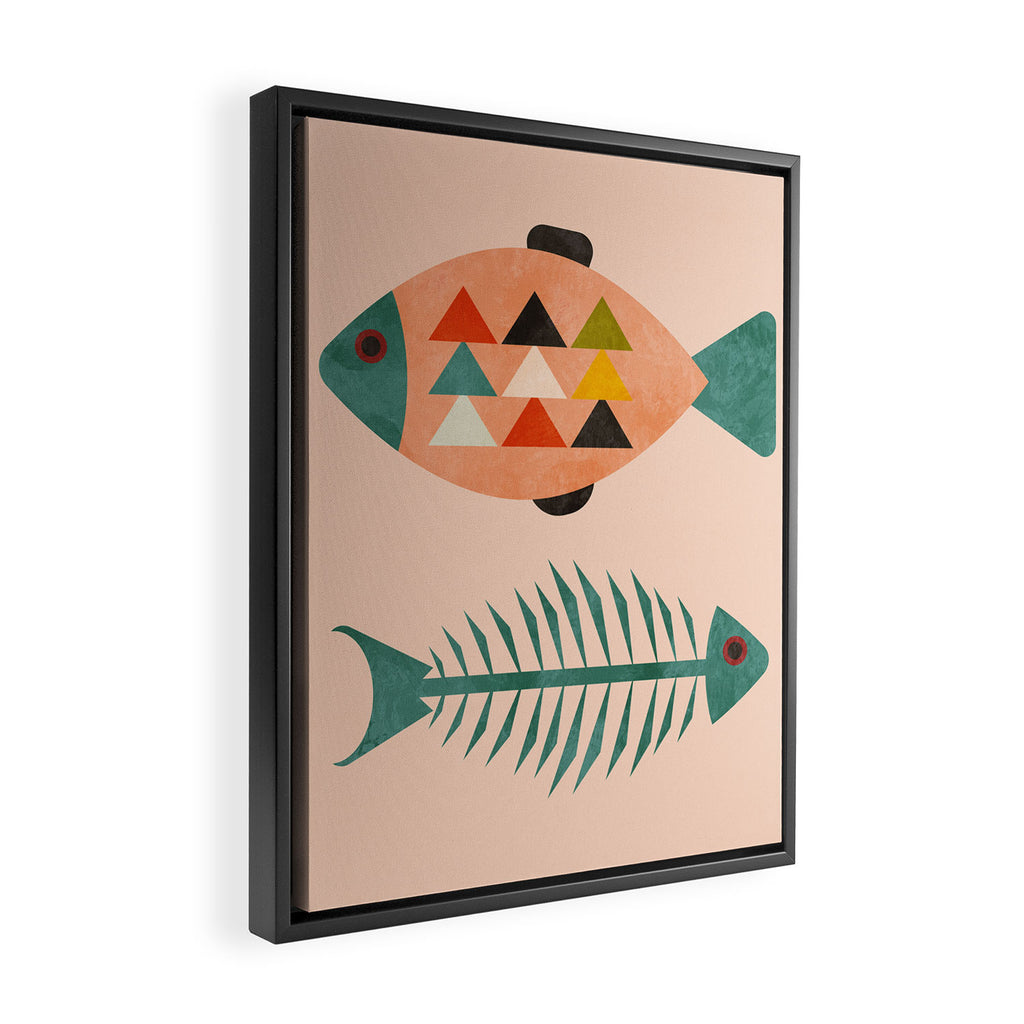 mid mod retro fishes pink Framed Canvas Print Gallery Image 2