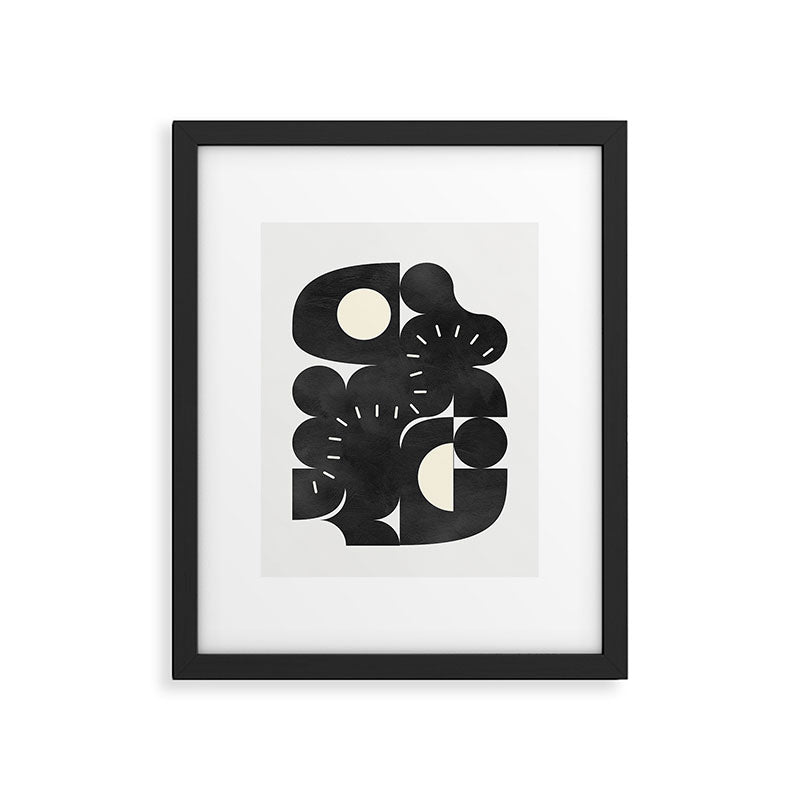 minimal black white shapes mid century Framed Art Print Gallery Image 4