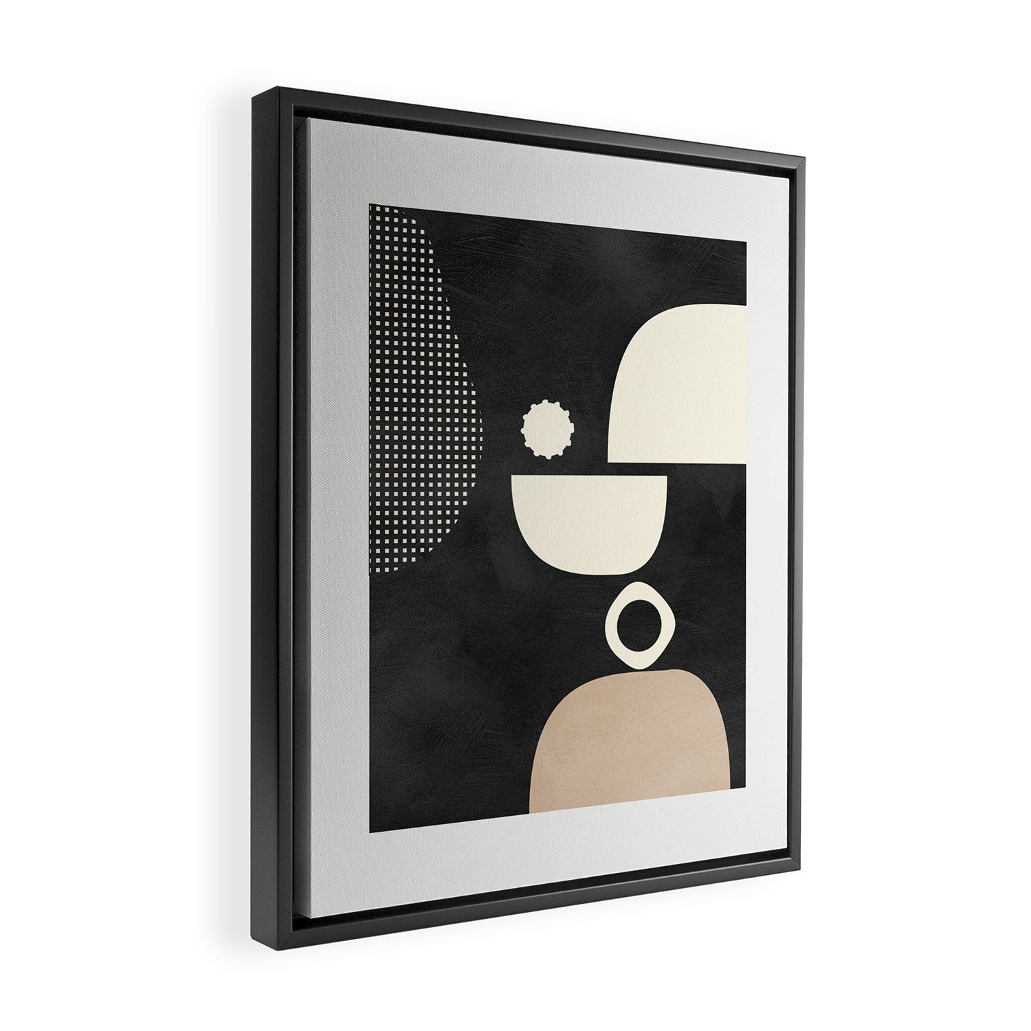 minimal black white shapes mid century Framed Canvas Print Gallery Image 2