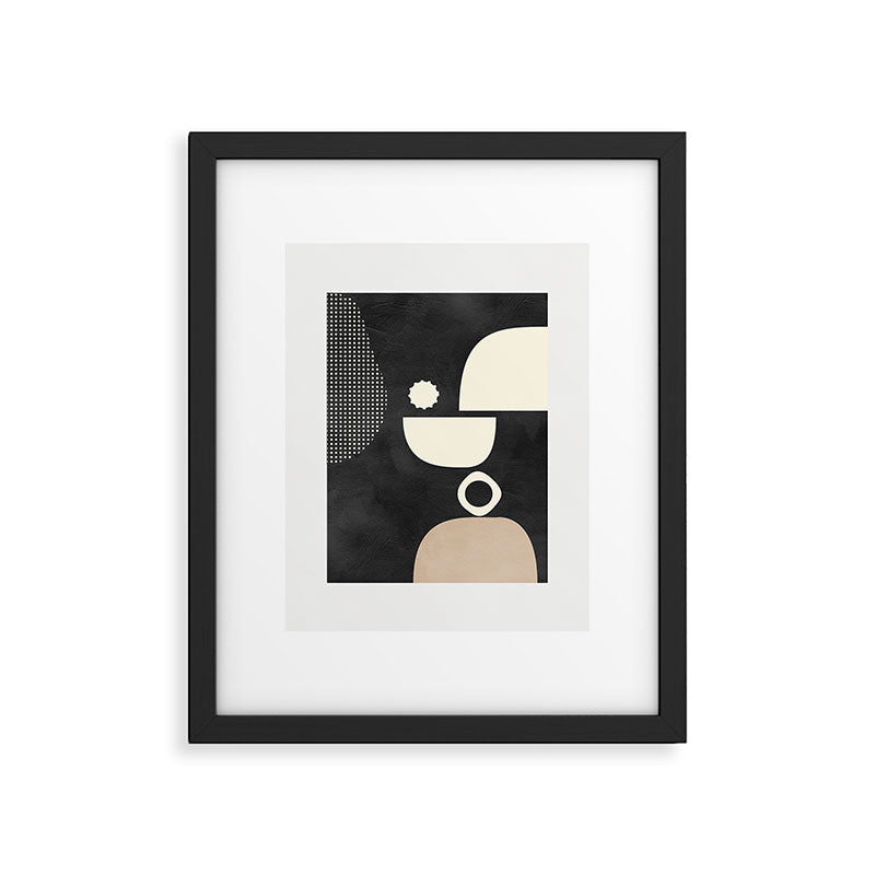 minimal black white shapes mid century Framed Art Print Gallery Image 5
